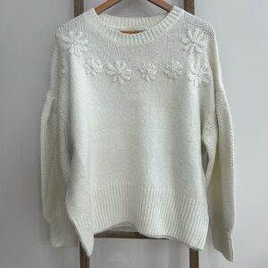 Free Assembly White Floral Knit Crewneck Sweater Women’s Size XXL NWT